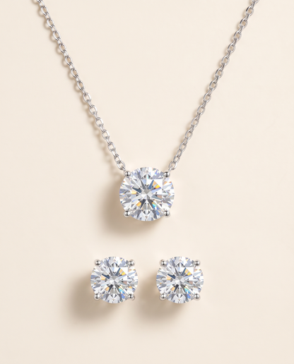 Parure Éclat : collier solitaire et boucles d'oreilles, finition argent